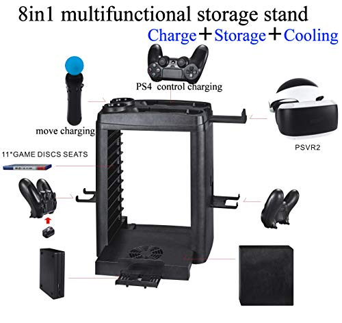 KJH PSVR Todo en 1 Soporte telescópico plegable vertical multifunción Soporte para la serie PS4 Muelle del cargador Enfriador Soporte para guardar auriculares Estante de disco