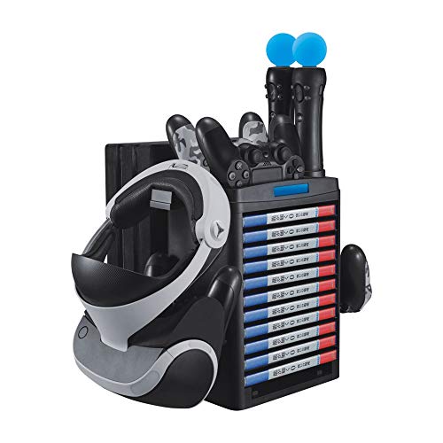 KJH PSVR Todo en 1 Soporte telescópico plegable vertical multifunción Soporte para la serie PS4 Muelle del cargador Enfriador Soporte para guardar auriculares Estante de disco