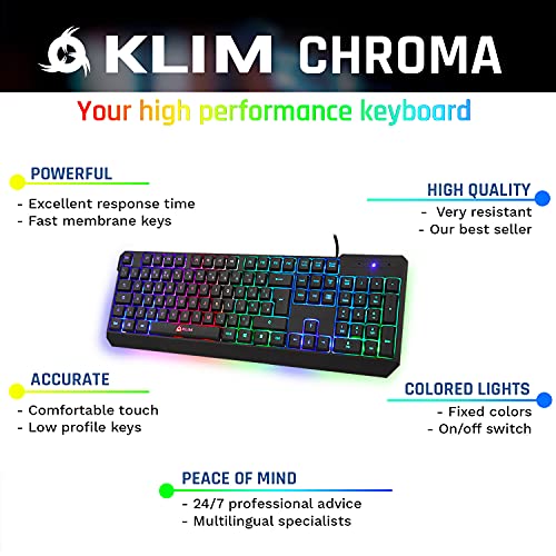 KLIM Chroma Teclado Gaming en English USB – Alto Desempeño – Retroiluminación a Color Estilo Gaming – Teclado para Juegos PC, PS4, Windows, Mac - Nueva Versión