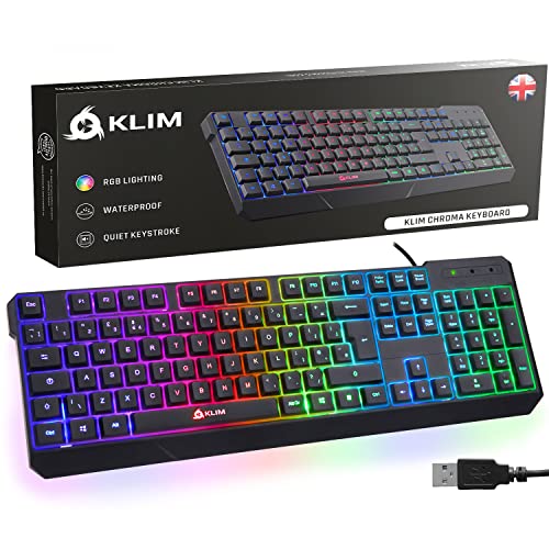 KLIM Chroma Teclado Gaming en English USB – Alto Desempeño – Retroiluminación a Color Estilo Gaming – Teclado para Juegos PC, PS4, Windows, Mac - Nueva Versión