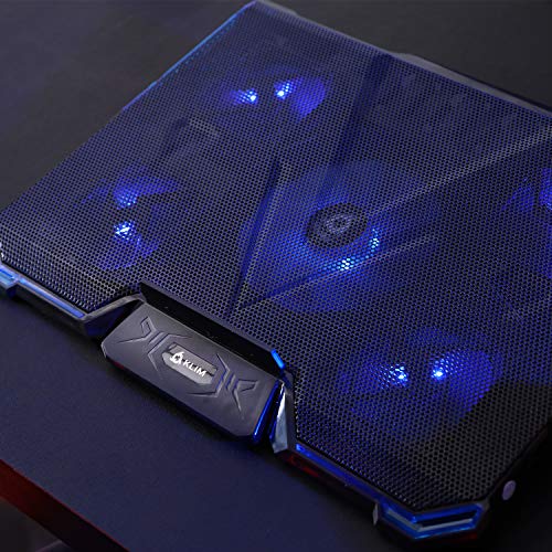 KLIM Cyclone - Base de Refrigeración para Portátil + Potente Refrigerador Portátil con 5 Ventiladores para Ordenador Gaming + Varias inclinaciones + Soporte Estable + Azul [Nueva Versión 2021]