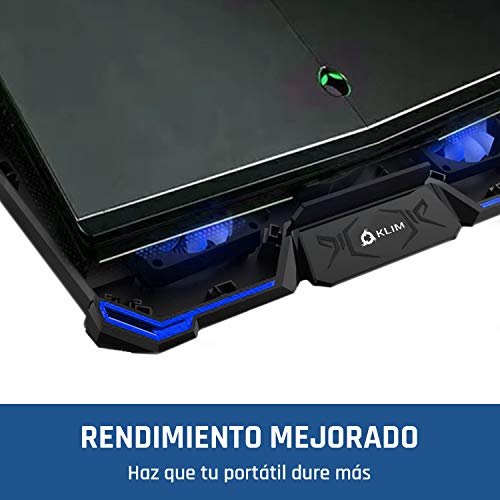 KLIM Cyclone - Base de Refrigeración para Portátil + Potente Refrigerador Portátil con 5 Ventiladores para Ordenador Gaming + Varias inclinaciones + Soporte Estable + Azul [Nueva Versión 2021]