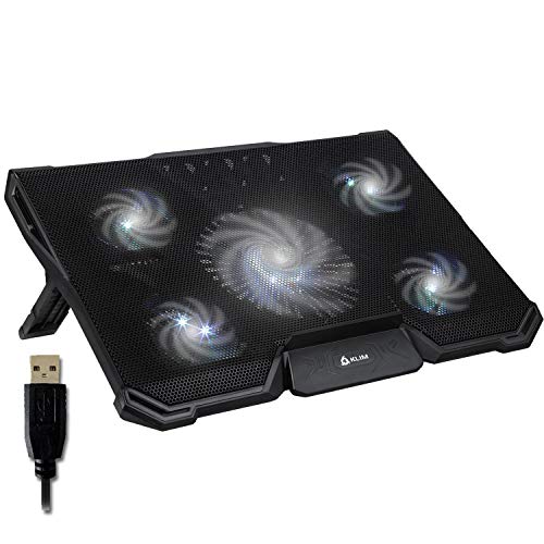 KLIM Cyclone - Base de Refrigeración para Portátil + Potente Refrigerador Portátil con 5 Ventiladores para Ordenador Gaming + Varias inclinaciones + Soporte Estable + Blanca [Nueva Versión 2022]