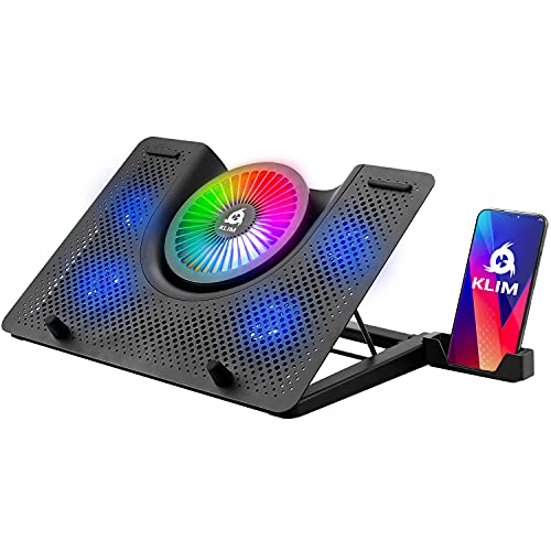 KLIM Nova + Base de refrigeración para portátiles RGB - 11" a 19" + Estable y silenciosa + Panel de Metal + Refrigeración para portátil Gaming Compatible con Mac y PS4 + Nueva 2022
