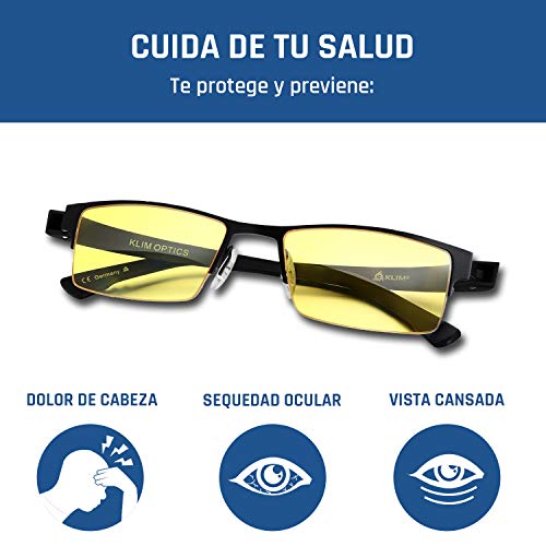 KLIM Optics - Gafas para Ordenador Anti luz Azul + Evita la Fatiga Ocular + Gafas Gaming para PC, Móvil TV, Tablet + Alta protección + Potente Filtro de luz Azul 92% + Anti UV + Nueva VERSIÓN 2021