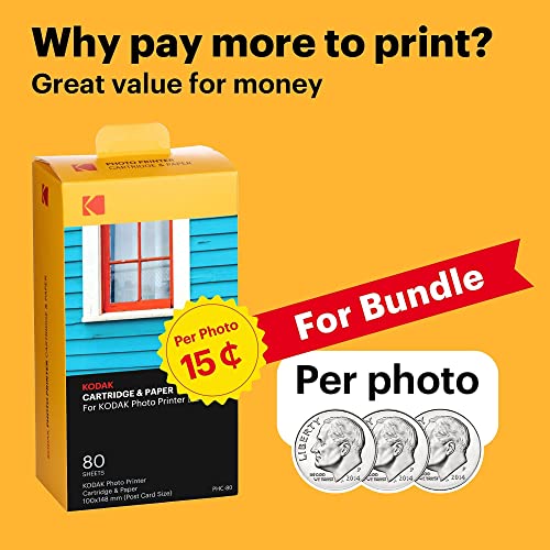 Kodak PD460 Dock Plus, Impresora Fotos movil 10X15Cm, con 90 Hojas para Fotos, Impresora Bluetooth, Cable USB-C Y Lightning, Impresora para Móvil Portátil Smartphone, iOS Y Android