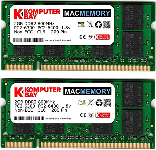 Komputerbay 4GB 2X2 800 SODIMM - Memoria RAM para iMac y MacBook (2X 2 GB, PC2-6300, 800MHz DDR2 SODIMM)