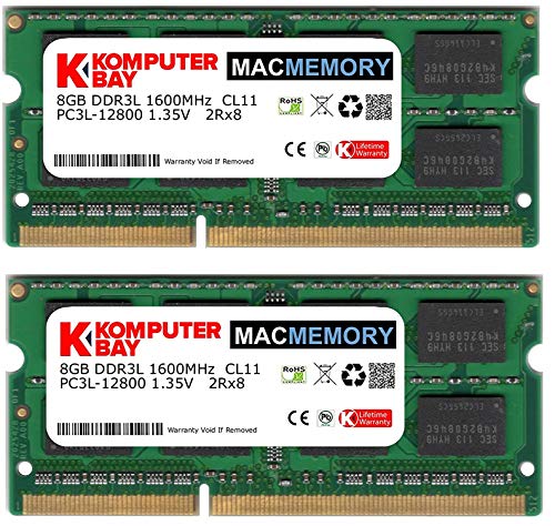 Komputerbay MACMEMORY 16GB (2x 8GB) PC3-12800 1600MHz SODIMM 204-Pin Laptop Memory 10-10-10-27 for Apple Mac