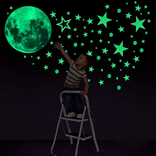 Konsait Luminoso Pegatinas de Pared, 435pcs Puntos Luna y Estrellas Adhesivos Decorativo de Pared Fluorescentes Decoración de la habitación para Chico Niña Bebé, Casa Interior Mural