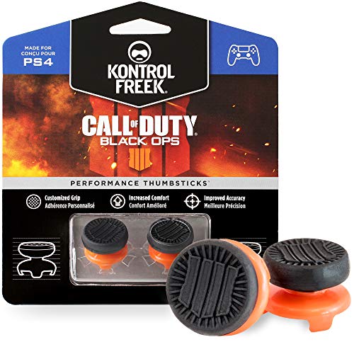 KontrolFreek Call of Duty: Black Ops 4 para mando de PlayStation 4 (PS4) y PlayStation 5 (PS5) | Performance Thumbsticks | 2 Gran Altura | Negro/Naranja