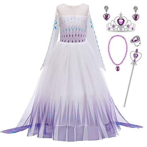 Kosplay Disfraz de Princesa Elsa 2 Niñas Reino de Hielo Vestido de Carnaval Fiesta Halloween Cosplay Navidad Costume Accesorio 2-14 Años