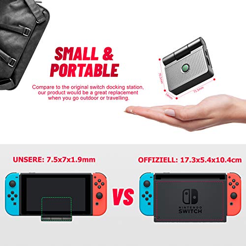 Kriogor Switch Dock,Base de Carga para Nintendo Switch,Mini Estación de Conexión para TV Plegable con Adaptador HDMI 4K, Puerto USB 3.0 y Soporte de Carga USB C PD para Switch