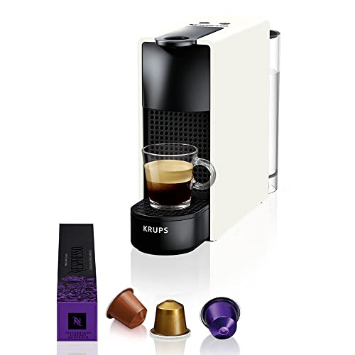 Krups Nespresso Essenza Mini XN1101 - Cafetera monodosis de cápsulas Nespresso, compacta, 19 bares, apagado automático, color blanco, 14 cápsulas interior