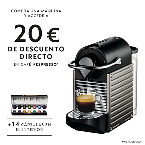 Krups Nespresso Pixie XN304T - Cafetera monodosis de cápsulas Nespresso, compacta, 19 bares, apagado automático, color gris, 14 cápsulas interior