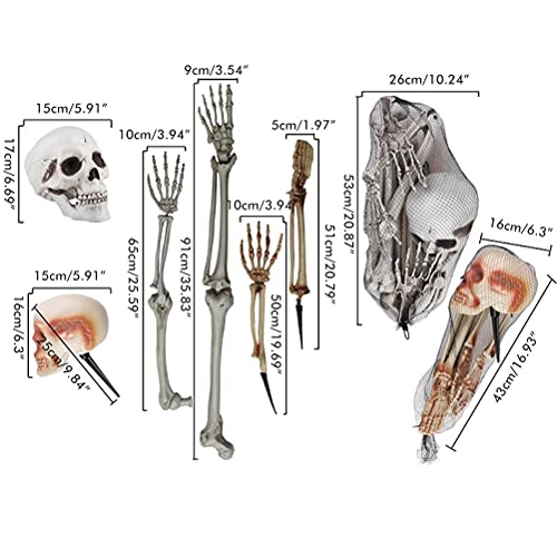 Kuashidai Decoración de Halloween Skeleton Skeleton Set de Esqueleto de Cuerpo Completo para la Mejor decoración de Halloween y Escena de Cementerio Espeluznante