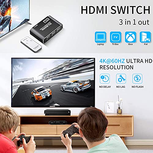 KuWFi Interruptor HDMI, 3 x 1 HDMI Switcher 4K HDMI Splitter 60HZ HDR con mando a distancia 3D HDMI Switcher para PS4 Xbox Sky Box Fire Stick Reproductor Blu-Ray