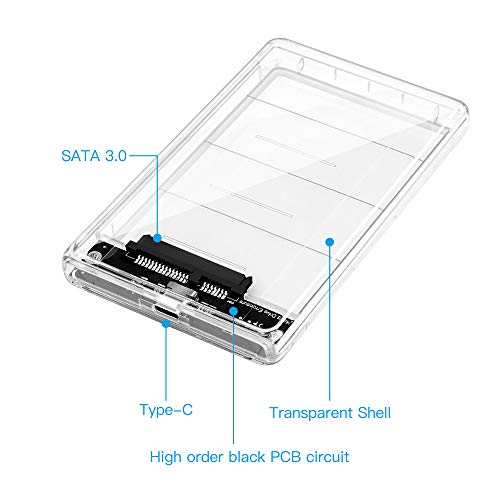 KUYiA Caja de almacenamiento transparente para disco duro USB 3.0 de 2,5 pulgadas (5 Gbps) para disco duro externo SATA HDD SSD de 7 mm, 9 mm (USB 3.0)