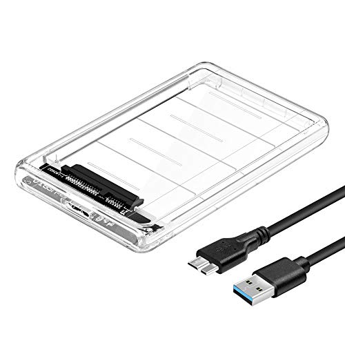 KUYiA Caja de almacenamiento transparente para disco duro USB 3.0 de 2,5 pulgadas (5 Gbps) para disco duro externo SATA HDD SSD de 7 mm, 9 mm (USB 3.0)