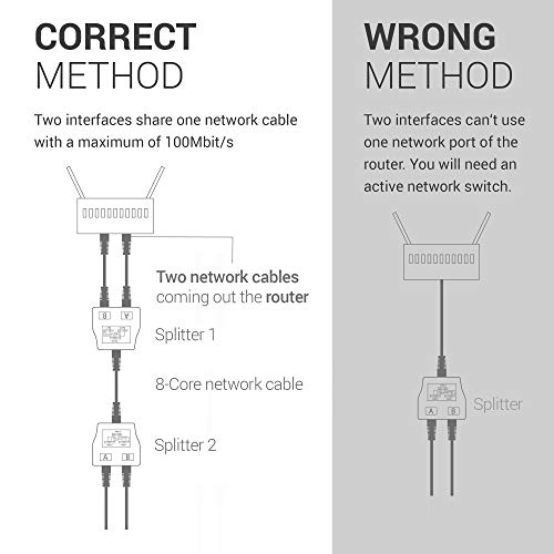 kwmobile 2X Divisor de Cable de Red - Distribuidor Doble de conexión LAN 2 a 1 - Adaptador de Enchufe RJ45 CAT5 Ethernet CAT6 LAN - Hembra a Hembra