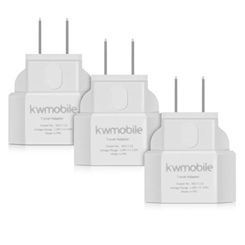 kwmobile 3X Adaptador de Viaje para EEUU - Adaptadores de Enchufe de EEUU a España y Europa - Conector USA Canadá Japón México Filipinas - Blanco