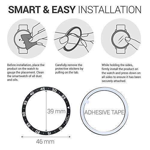 kwmobile Anillo Protector Adhesivo Compatible con Samsung Galaxy Watch (46mm) / Galaxy Gear S3 Frontier & Classic - Bisel para smartwatch en Negro/Plata
