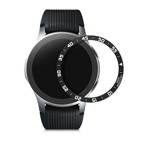 kwmobile Anillo Protector Adhesivo Compatible con Samsung Galaxy Watch (46mm) / Galaxy Gear S3 Frontier & Classic - Bisel para smartwatch en Negro/Plata