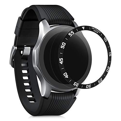 kwmobile Anillo Protector Adhesivo Compatible con Samsung Galaxy Watch (46mm) / Galaxy Gear S3 Frontier & Classic - Bisel para smartwatch en Negro/Plata