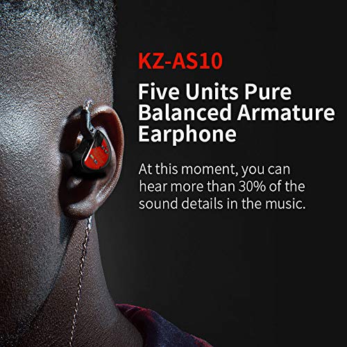 KZ AS10 Auriculares audífonos 5 equilibrado Armadure 5BA Auricular, auriculares driver con 2pin auriculares cable (Negro sin Mic)