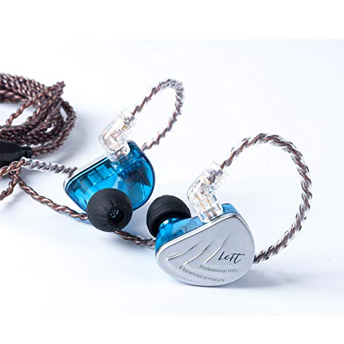 KZ AS16 Audífonos Auriculares 8equilibrado Armadure 8BA Auricular, Auriculares In Ear Monitor con 2pin Auriculares Cable Desmontable(Azul sin Mic)