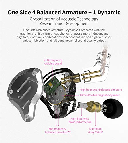 KZ ZS10 Pro Audifonos Auriculares In Ear híbridos 1 dinámicos y 4 equilibrados 1DD 4BA Auriculares Balanceados con Cable de 2 Pines para Músico