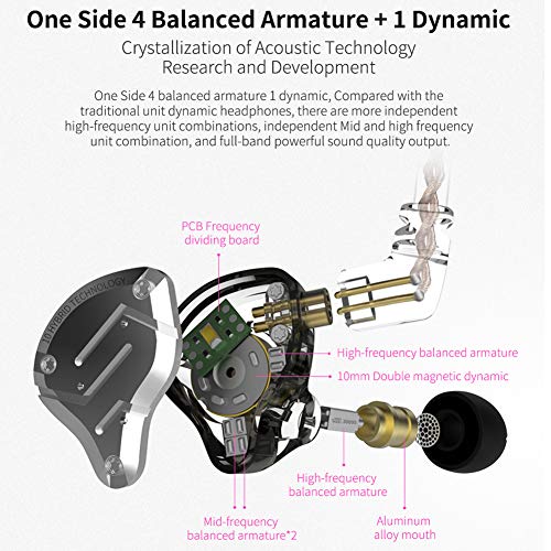 KZ ZS10 Pro - Auriculares in-ear para monitor (auriculares HiFi KZ con controladores 4BA y 1DD, KZ ZS10 Pro con cable desmontable de 0,75 mm, 2 pines, 6N OFC, color negro sin micrófono)