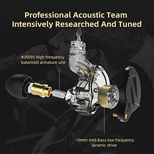 KZ ZSN Pro X 1BA 1DD - Auriculares KZ con Monitor de oído, Cable Desmontable de 0,75 mm con 2 Clavijas (Negro, no micrófono)