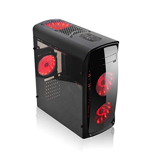 L-link | Torre Gaming Kazumi Led Rojo | Caja ATX con 4 Ventiladores y Ventana | USB 3.0