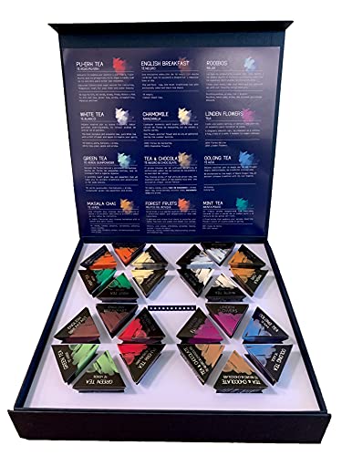 LA TETERA AZUL Pack De Tés E Infusiones. Caja Surtida De Infusiones Variadas. Set ideal para regalo. 24 Pirámides Envueltas Individualmente.