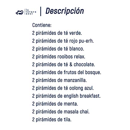LA TETERA AZUL Pack De Tés E Infusiones. Caja Surtida De Infusiones Variadas. Set ideal para regalo. 24 Pirámides Envueltas Individualmente.