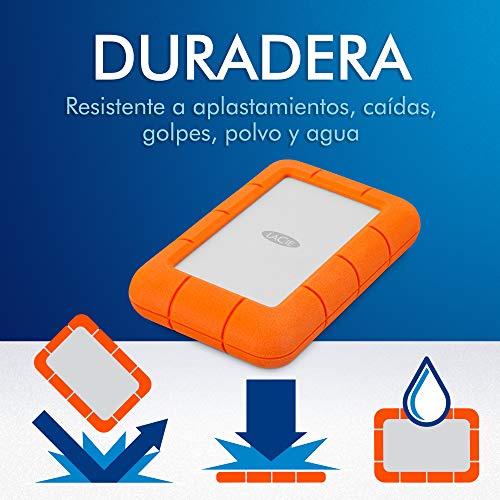 LaCie Rugged Mini USB 3.0, 1 TB, 2.5 Pulgadas, Disco Duro Externo portátil para PC et Mac, Resistente a Golpes y caídas, 2 años servicios Rescue (LAC301558)