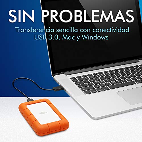 LaCie Rugged Mini USB 3.0, 1 TB, 2.5 Pulgadas, Disco Duro Externo portátil para PC et Mac, Resistente a Golpes y caídas, 2 años servicios Rescue (LAC301558)