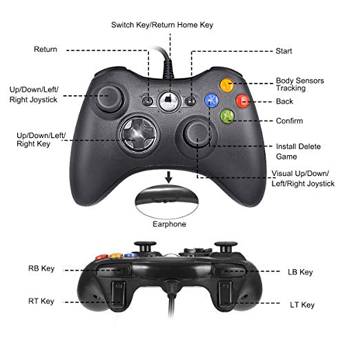 Laelr Xbox 360 Controller, USB Wired Game Controller Gamepad Ergonomic Gaming Joystick Xbox 360 Accesorios para Xbox 360 y PC