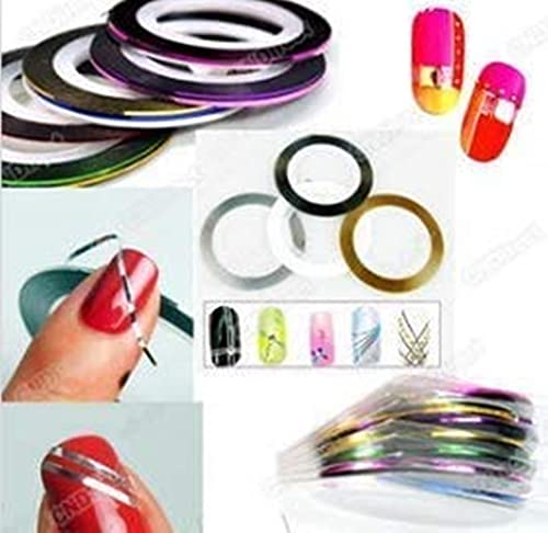 LAKII 500 Piezas Uñas Falsas Artificiales de Acrílico Puntas de Uñas de Manicura con 12 rollos Multicolor 1 mm mate para uñas Striping Línea de cinta