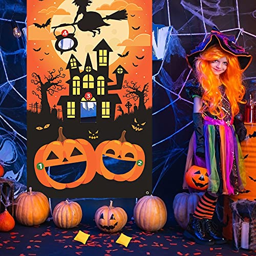 LAMEK Juegos de Lanzamiento de Halloween Calabazas Juego de Lanzamiento de Interiores Exteriores Halloween Toss Banner con 3 Bolsas de Frijoles para Niños Adultos Fiesta de Halloween Decoraciones