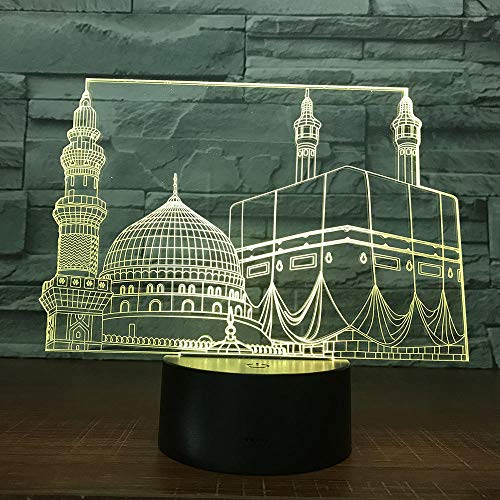 Lámpara de ilusión 3D Luz de noche con sensor táctil para Temple Castle Palace Dormitorio Decoración de oficina Mosqueara para regalo de Ramadán musulmán