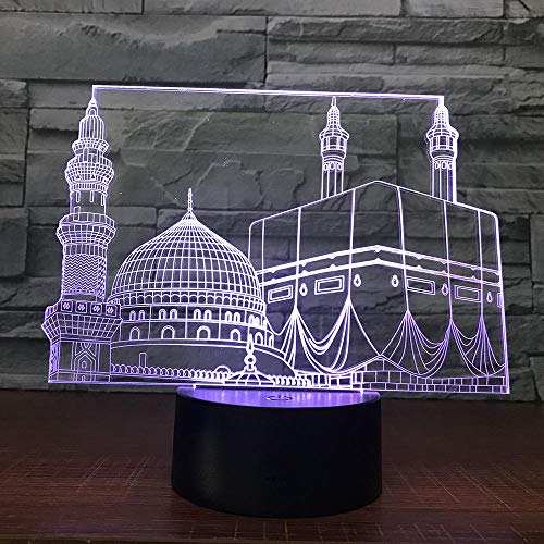 Lámpara de ilusión 3D Luz de noche con sensor táctil para Temple Castle Palace Dormitorio Decoración de oficina Mosqueara para regalo de Ramadán musulmán