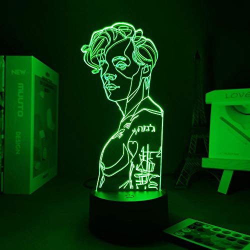 Lámpara de ilusión 3D Mood Led Luz de noche Art Imagen de personaje abstracto Pantalla táctil Sui para la decoración de la habitación de los niños - Green_No Remote