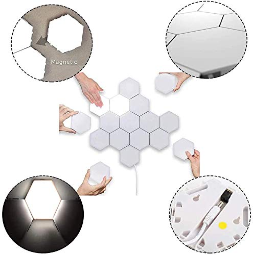 Lámpara hexagonal creativa Geometría LED Iluminación sensible al tacto Las lámparas LED se aplican a la pared para el interior del dormitorio Baño Aplique (blanco frío 3 piezas)