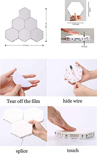 Lámpara hexagonal creativa Geometría LED Iluminación sensible al tacto Las lámparas LED se aplican a la pared para el interior del dormitorio Baño Aplique (blanco frío 3 piezas)