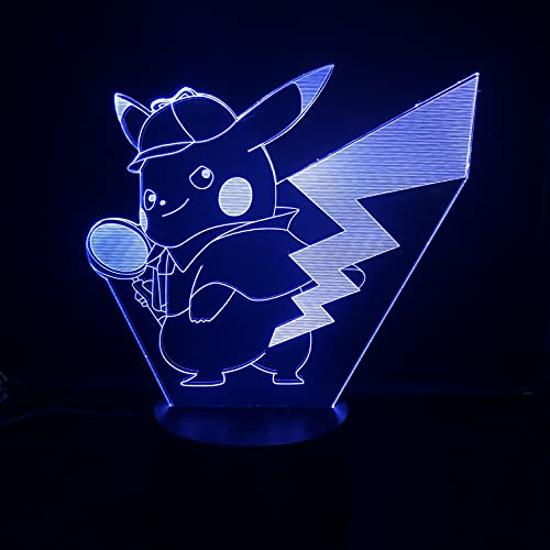 Lampara LED Videojuego Pokémon Detective Pikachu Cambia Color USB Luz nocturna y decoración