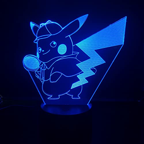 Lampara LED Videojuego Pokémon Detective Pikachu Cambia Color USB Luz nocturna y decoración
