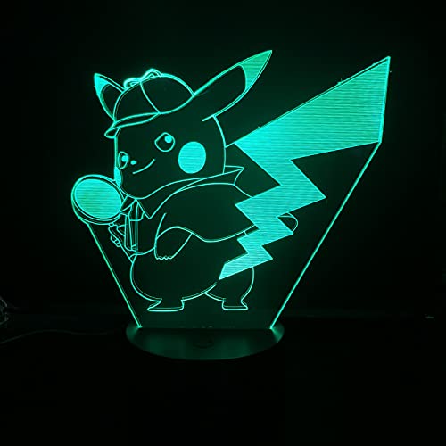 Lampara LED Videojuego Pokémon Detective Pikachu Cambia Color USB Luz nocturna y decoración
