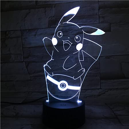 Lampara LED Videojuego Pokémon Pikachu Pokéball Cambia Color USB Luz nocturna y decoración