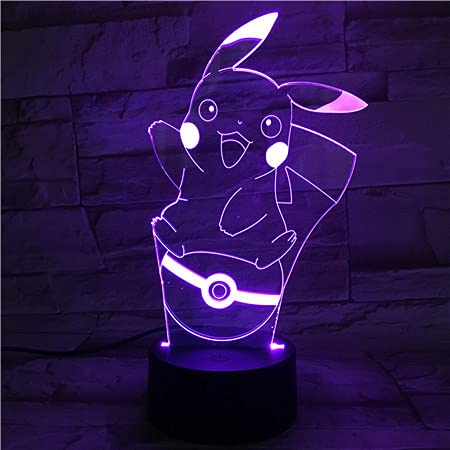 Lampara LED Videojuego Pokémon Pikachu Pokéball Cambia Color USB Luz nocturna y decoración